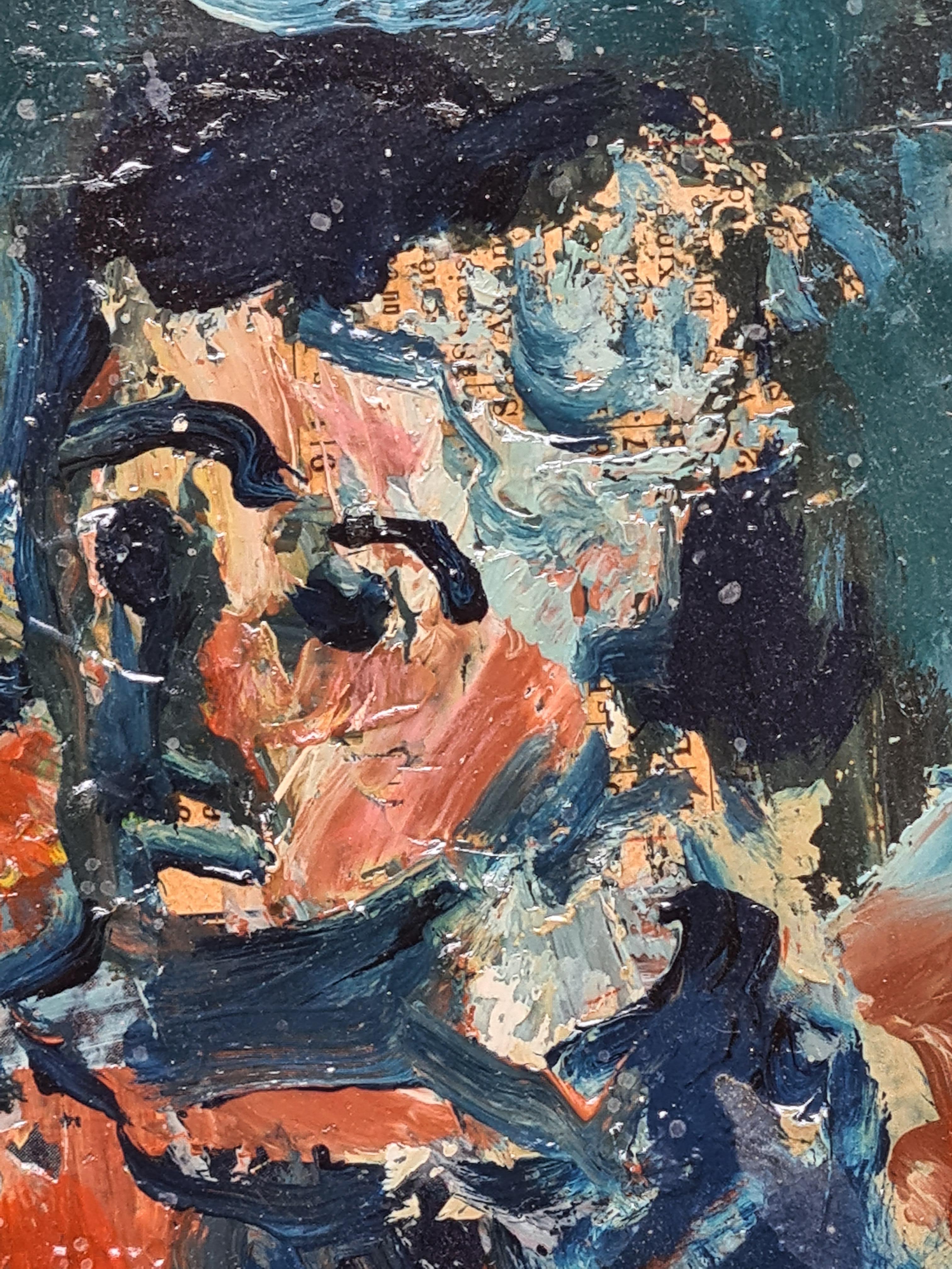 Französisches expressionistisches Öl aus der Mitte des Jahrhunderts, La Couseuse im Angebot 1