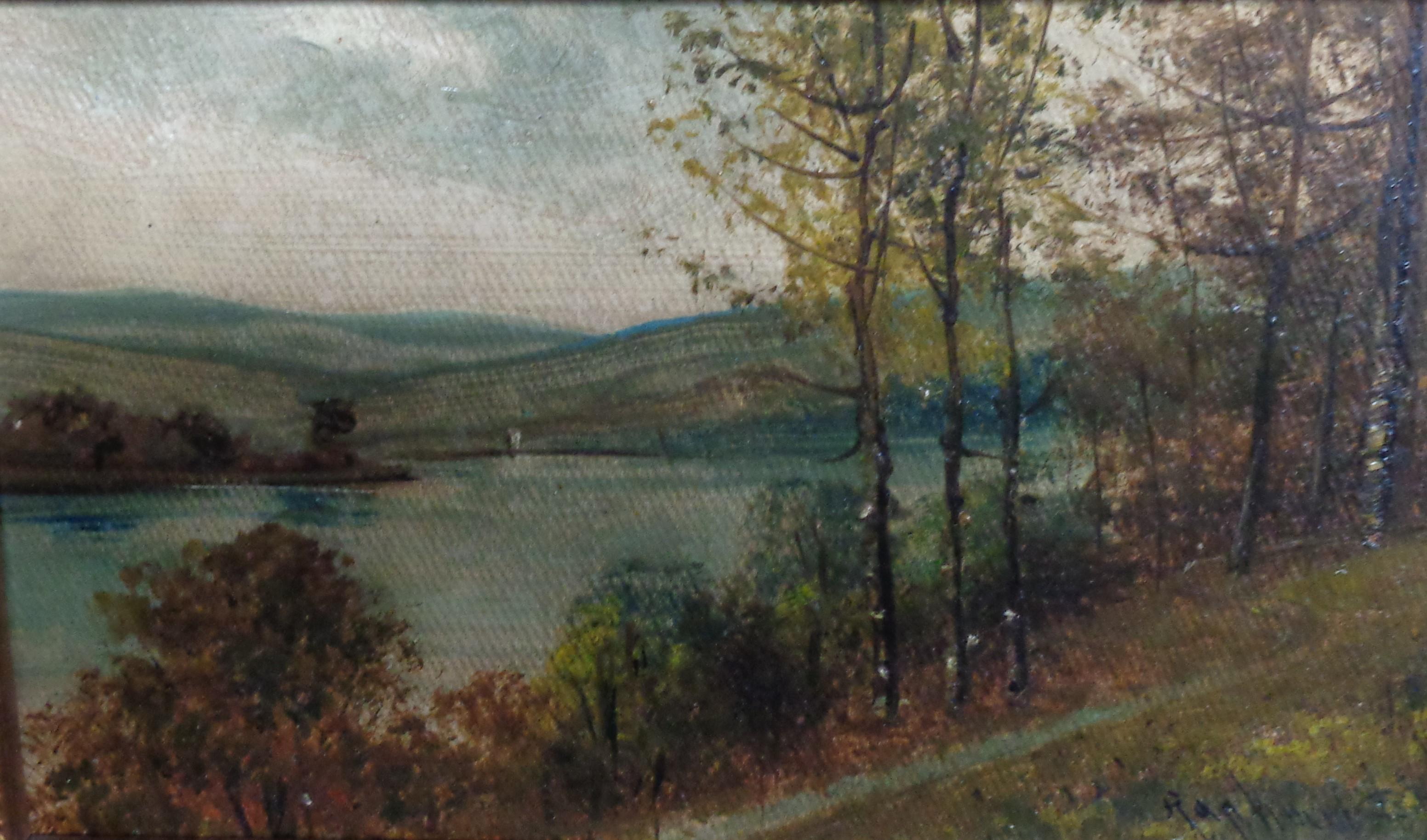  American Artist Autumn Lake Oil Painting Rapheal Sensman NJ PA For Sale 1