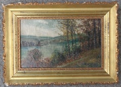 Vintage  American Artist Autumn Lake Oil Painting Rapheal Sensman NJ PA