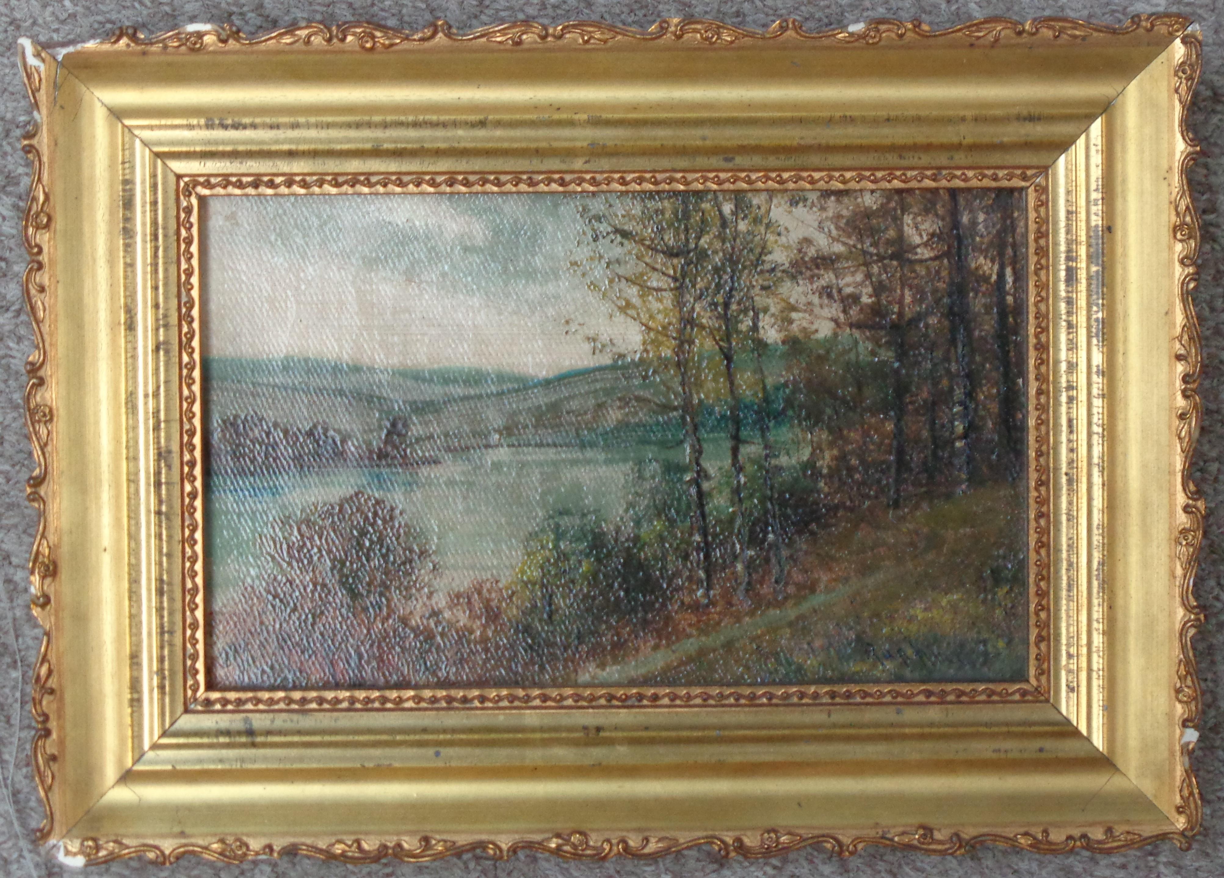 Rapheal Senesman Landscape Painting - American Artist Autumn Lake Oil Painting Rapheal Sensman NJ PA