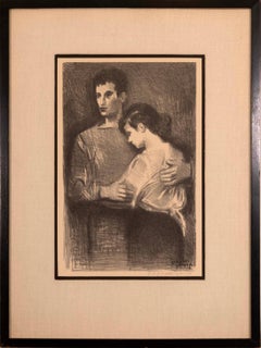 Raphael Soyer Boy  Girl Signed Vintage Modern Figurative Lithograph on Paper '54