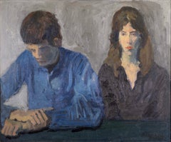 Raphael Soyer Lovers Signed Vintage Modern Figurative Original Oil Painting