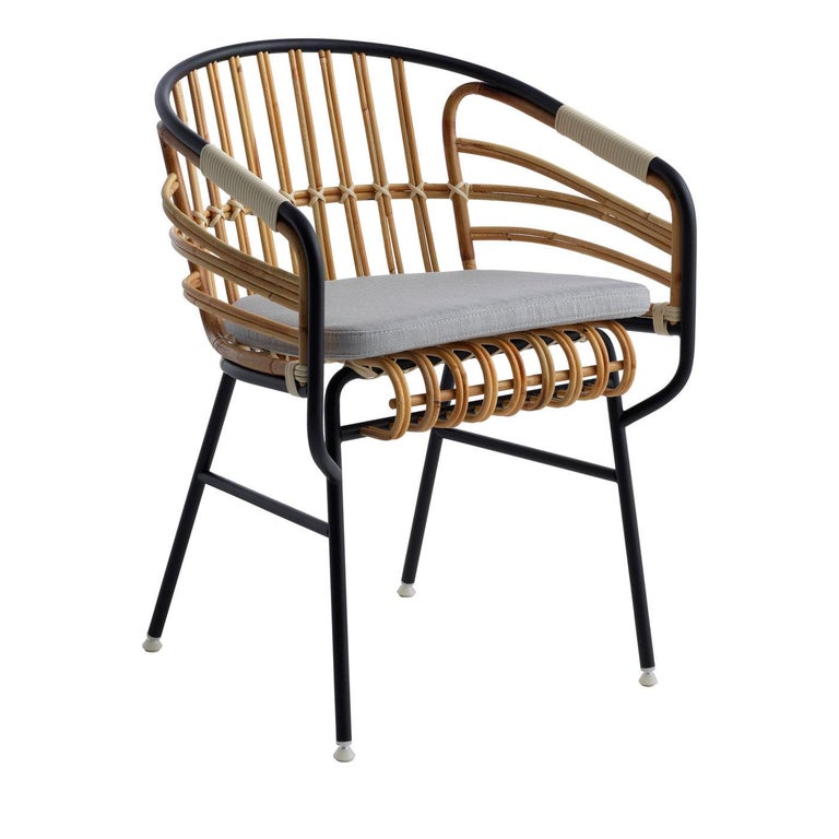 Raffia Black Rattan Chair with Cushion by Lucidi Pevere For Sale at 1stDibs