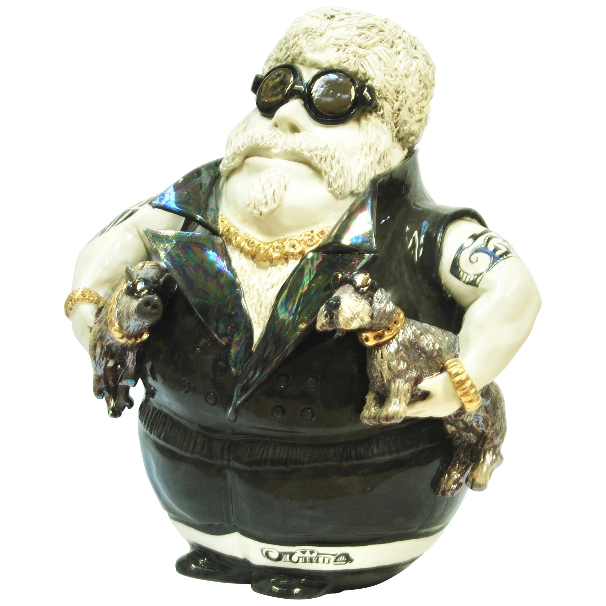 Rapper with Dog, Design Decorative Centerpiece Handmade Italy 2020, Hand-Crafted