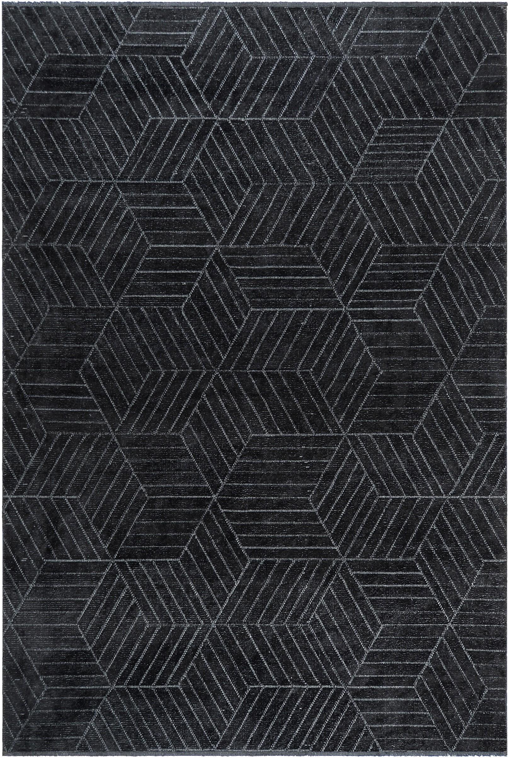 En vente :  (Noir) Tapis de sol contemporain géométrique de luxe