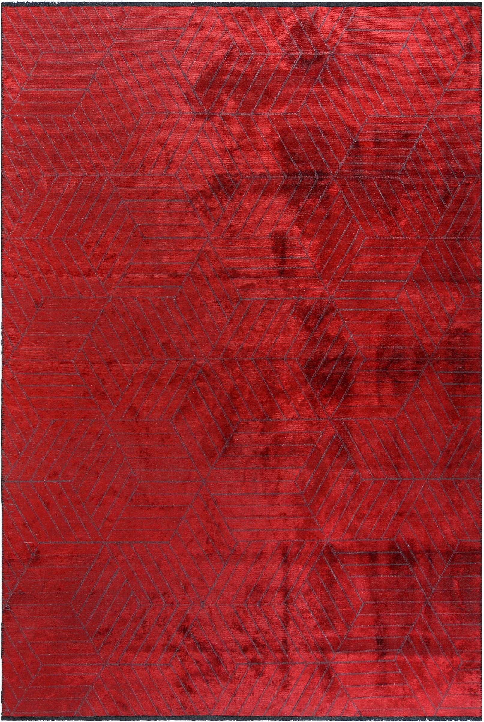 For Sale:  (Red) Contemporary Geometric Luxury Hand-Finished Area Rug