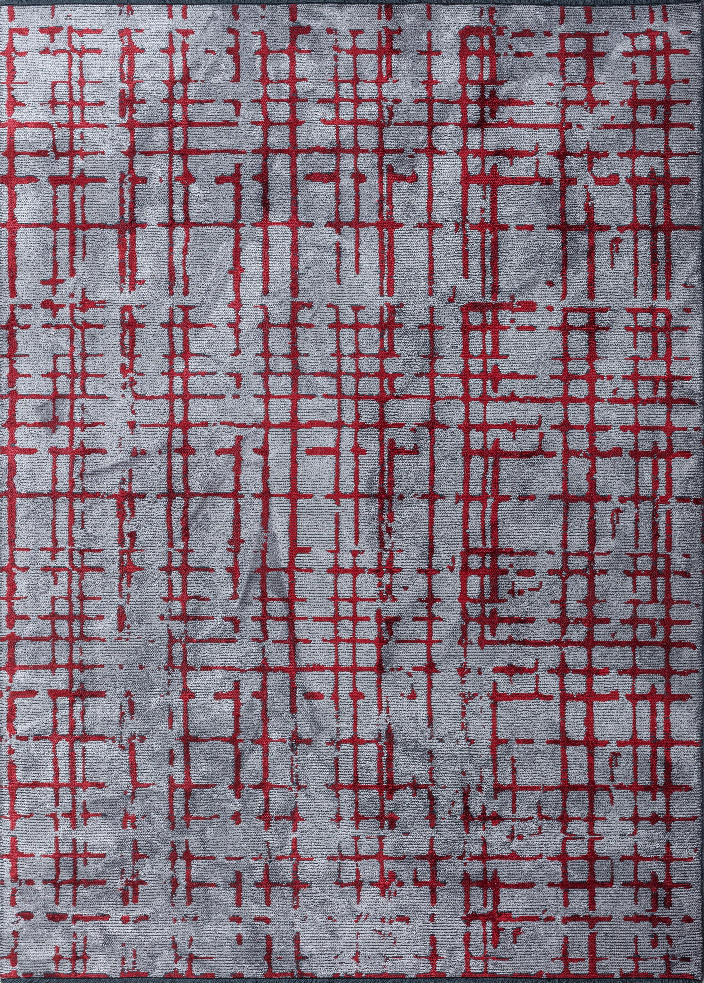 Im Angebot: Modern  Checkered Red Luxury Hand-Finished Vorleger,  (Grau)