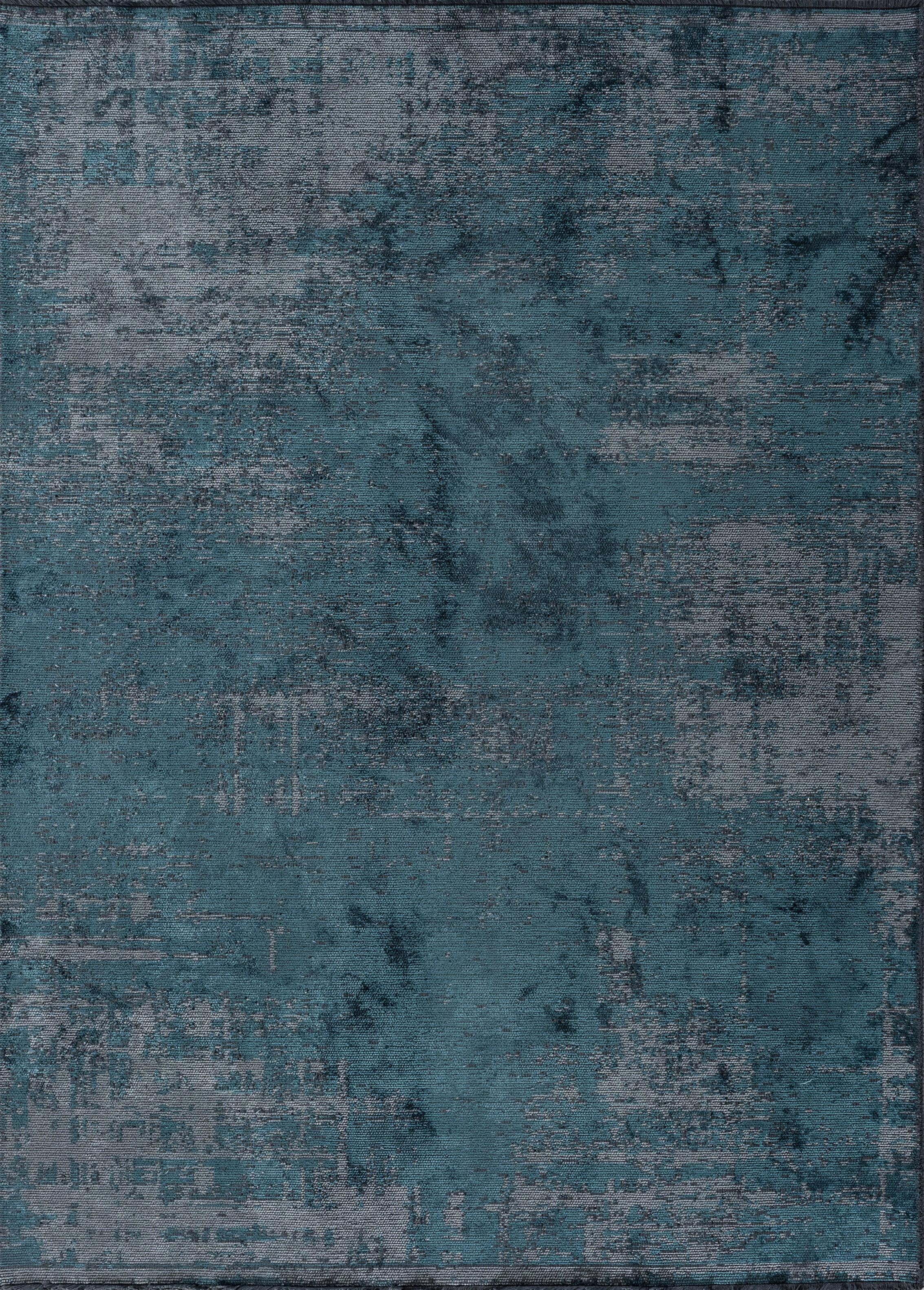 Im Angebot: Modern  Abstrakter luxuriöser handgefertigter Vorleger,  (Blau)