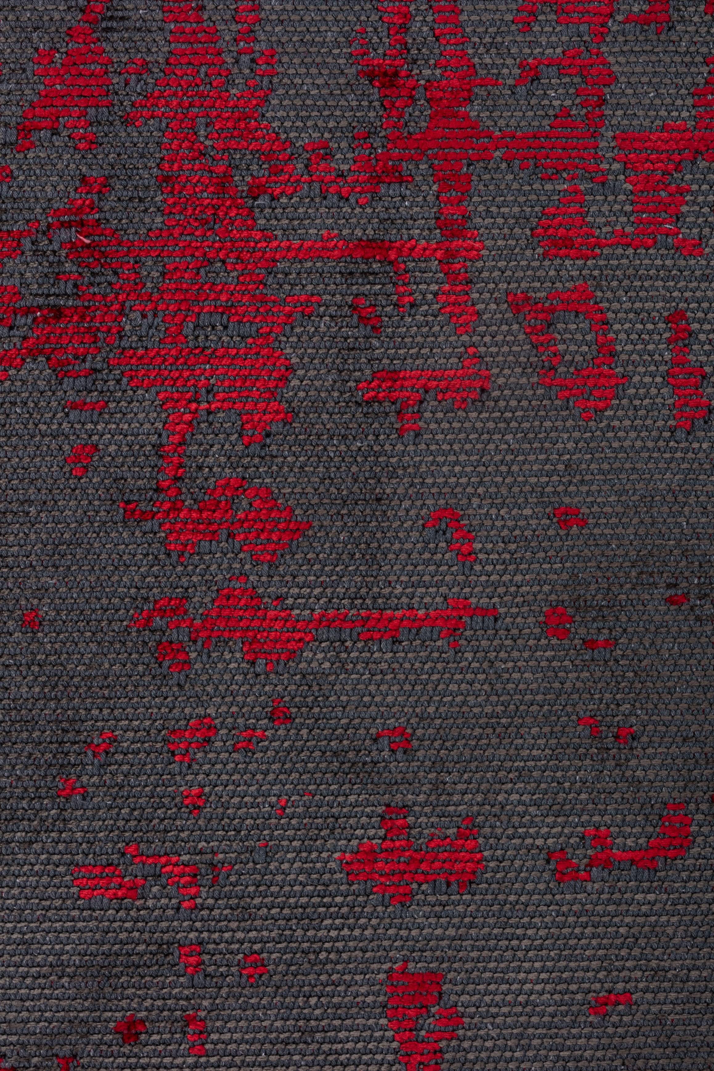 En vente :  (Rouge) Tapis de sol Moderns Abstract Luxury, fini à la main 5
