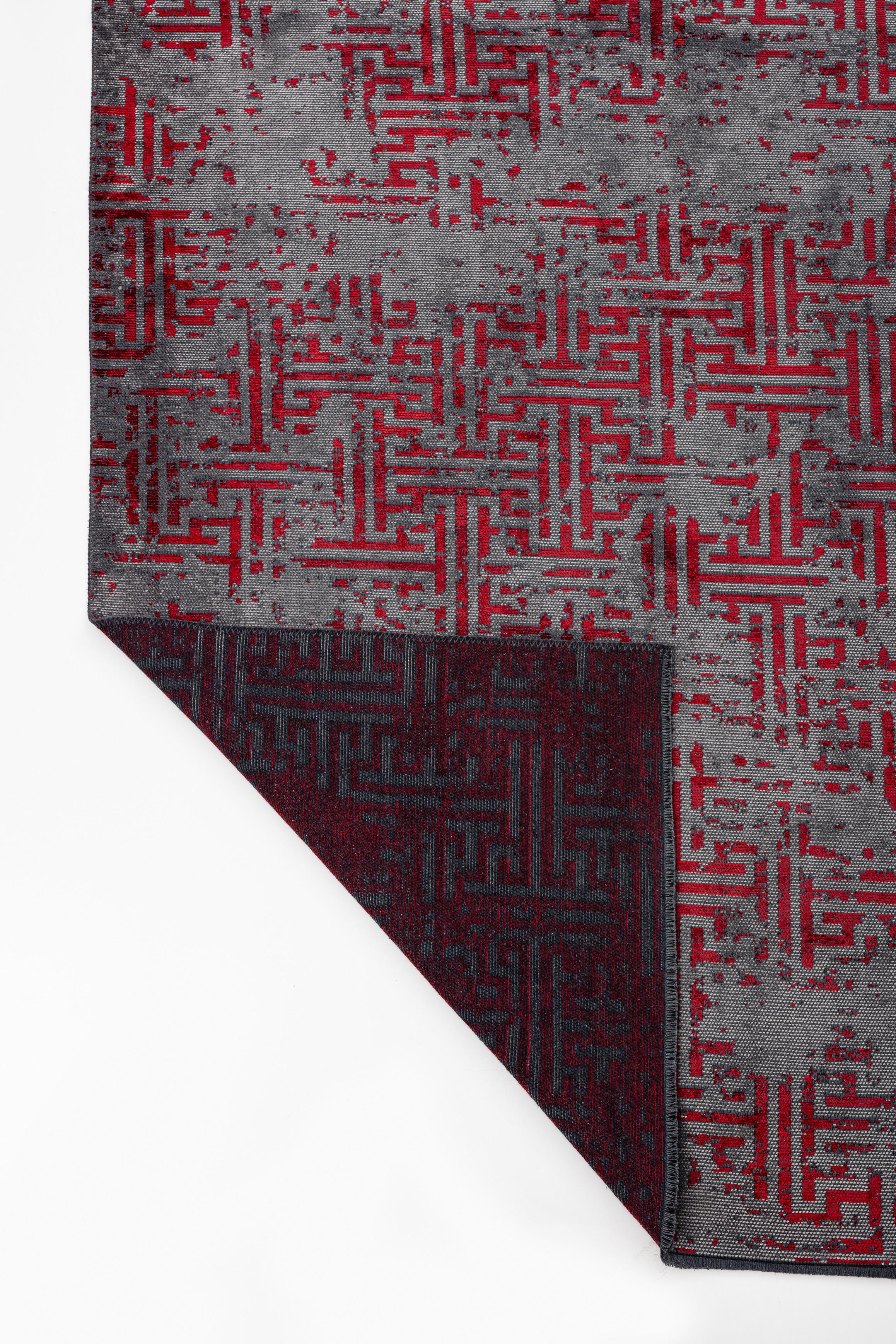 Im Angebot: Modern  Camouflage Luxury Hand-Finished Vorleger,  (Rot) 3
