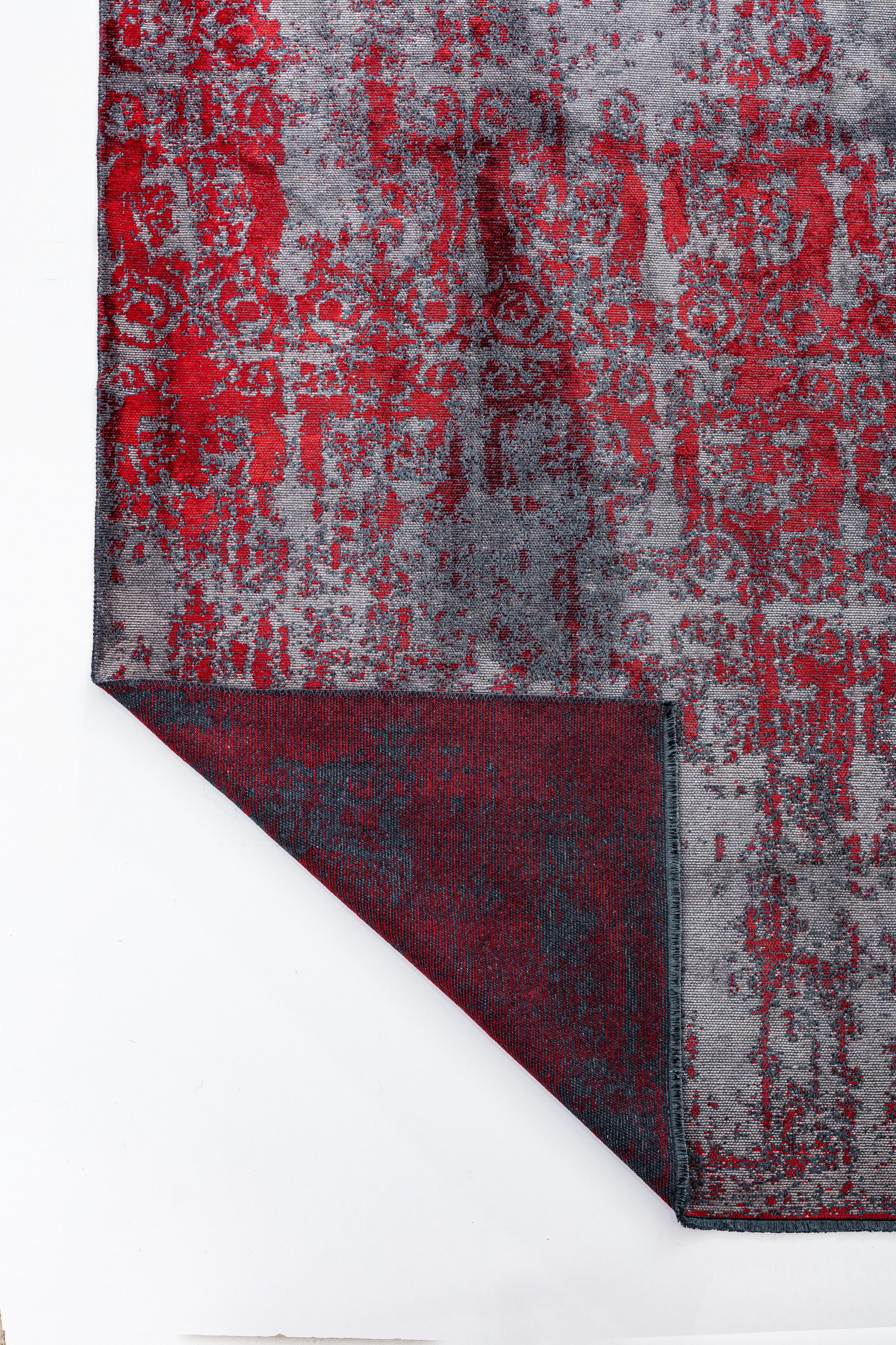 For Sale:  (Red) Modern  Damask Luxury Hand-Finished Area Rug 3