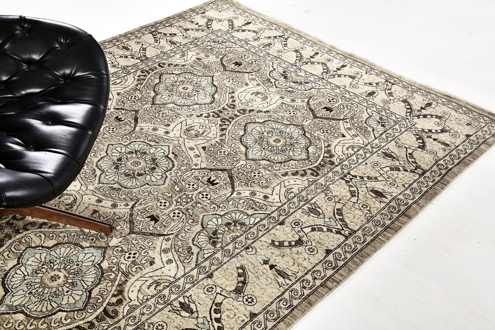 Look how this masterpiece complements each detail and made it extremely beautiful. This elegant raptured rug revival will meet beyond your traditional themed interior expectations. A saturated blue repetitive medallions are well-coordinated with the