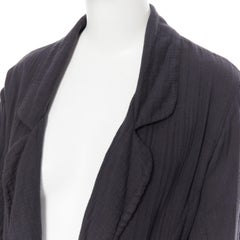 RAQUEL ALLEGRA 100% cotton dark dust grey crinkled long belted robe jacket S