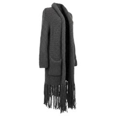 Raquel Allegra Alpaca Wool Open Cardigan Boho Handmade Fringe size 0 in Charcoal