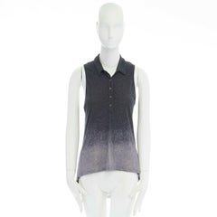 RAQUEL ALLEGRA grey bleached hem fine shredded back sleeveless polo top S