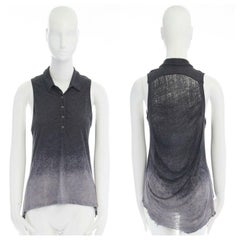 RAQUEL ALLEGRA grey bleached hem fine shredded back sleeveless polo top S