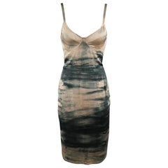 RAQUEL ALLEGRA Size S Beige & Blue Tie Dye Marbled Silk Blend Slip Dress
