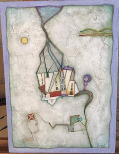 Cemented. Raquel Fariñas Symbolic Grey-Blue Acrylic on panel Folk Art  Landscape