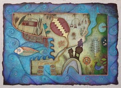 „El Camino a Casa“. Raquel Fariñas.  Symbolische Volkskunst Acryl/Holz-Landschaft.