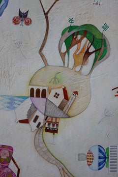 "En El Ser". Pintura Simbólica. Paisaje de arte popular con figuras.