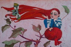 C'est plus qu'un fruit. Figure de paysage d'art populaire rouge symbolique de Raquel Farias