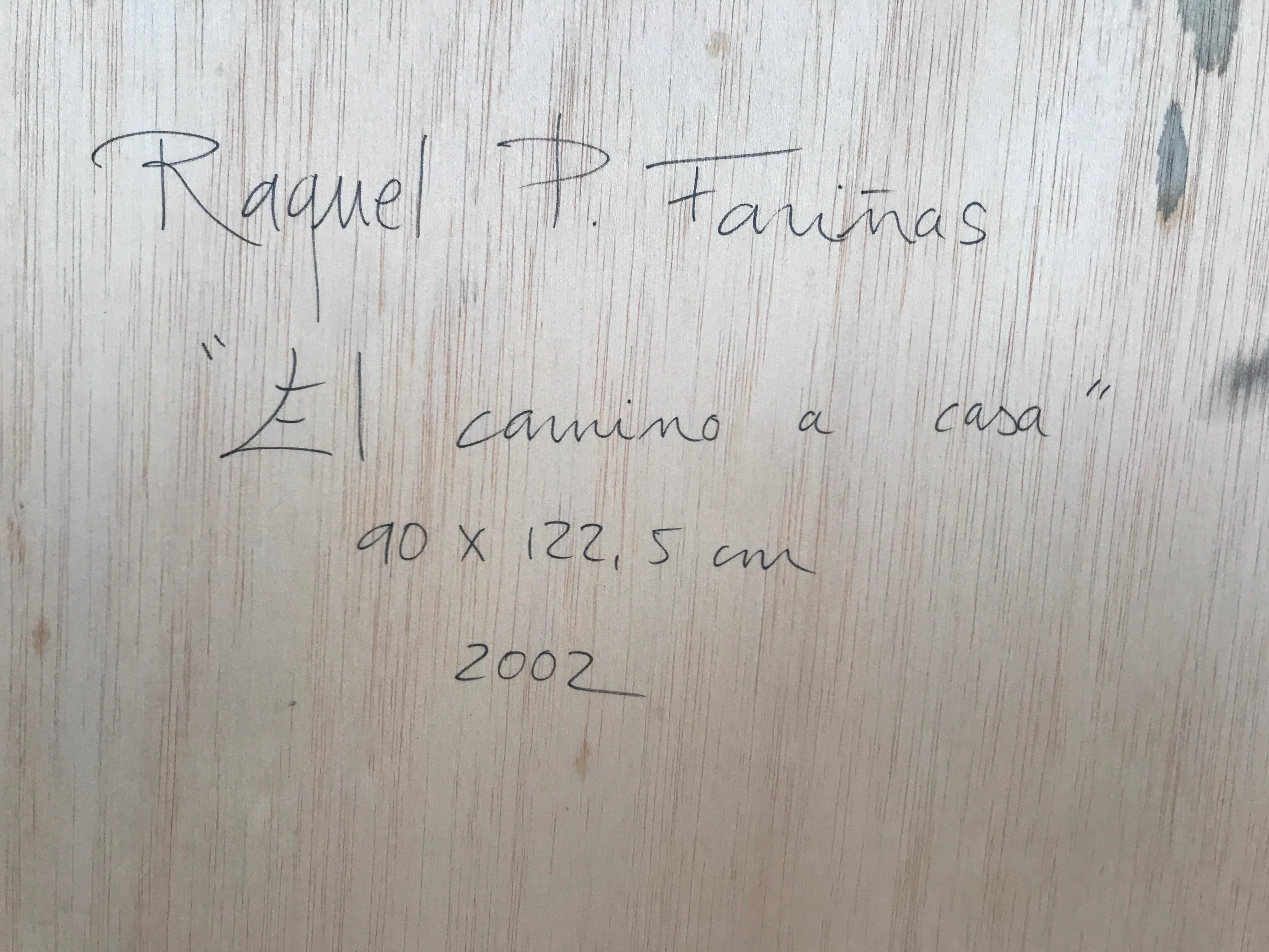 „Der Weg nach Hause“. Raquel Fariñas.  Symbolische Volkskunst-Landschaft aus Acryl auf Holz. im Angebot 11