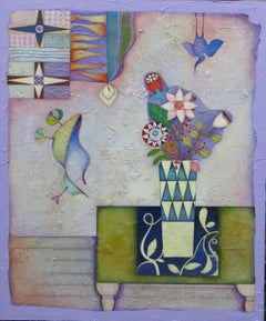 This time I put flowers. Raquel Fariñas Symbolic Colorful Folk Art Still-life 