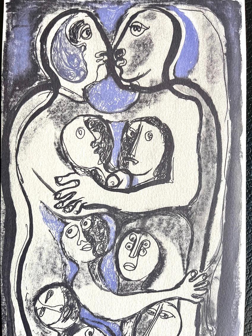 FAMIGLIA Litografia firmata Ritratto astratto, persone, donna artista latino-americana - Print di Raquel Forner