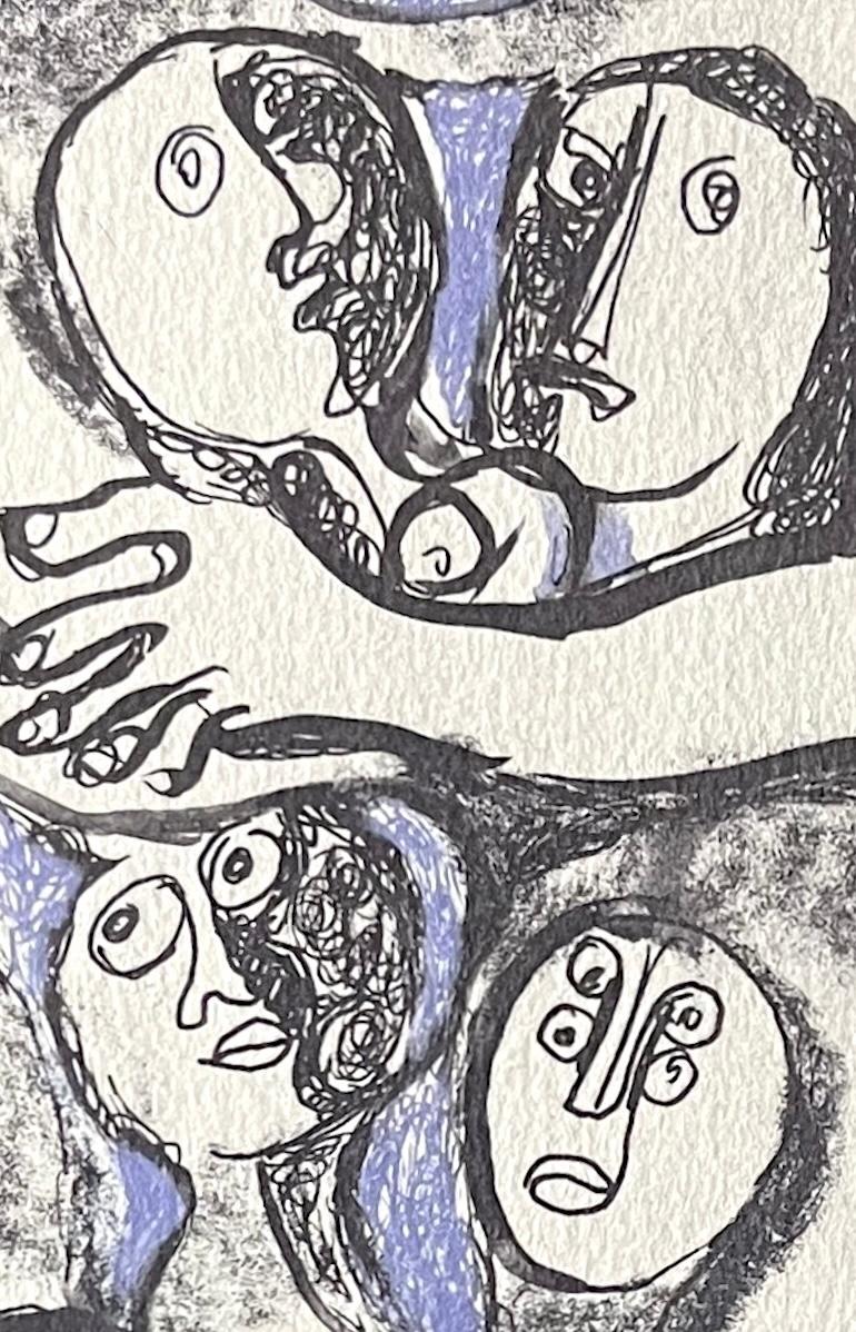 FAMIGLIA Litografia firmata Ritratto astratto, persone, donna artista latino-americana - Figurative Print Grigio di Raquel Forner