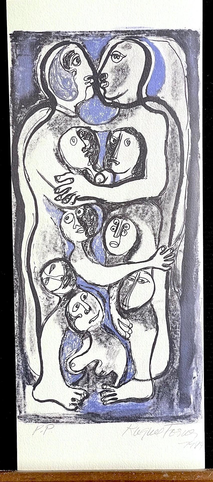 FAMIGLIA Litografia firmata Ritratto astratto, persone, donna artista latino-americana in vendita 3