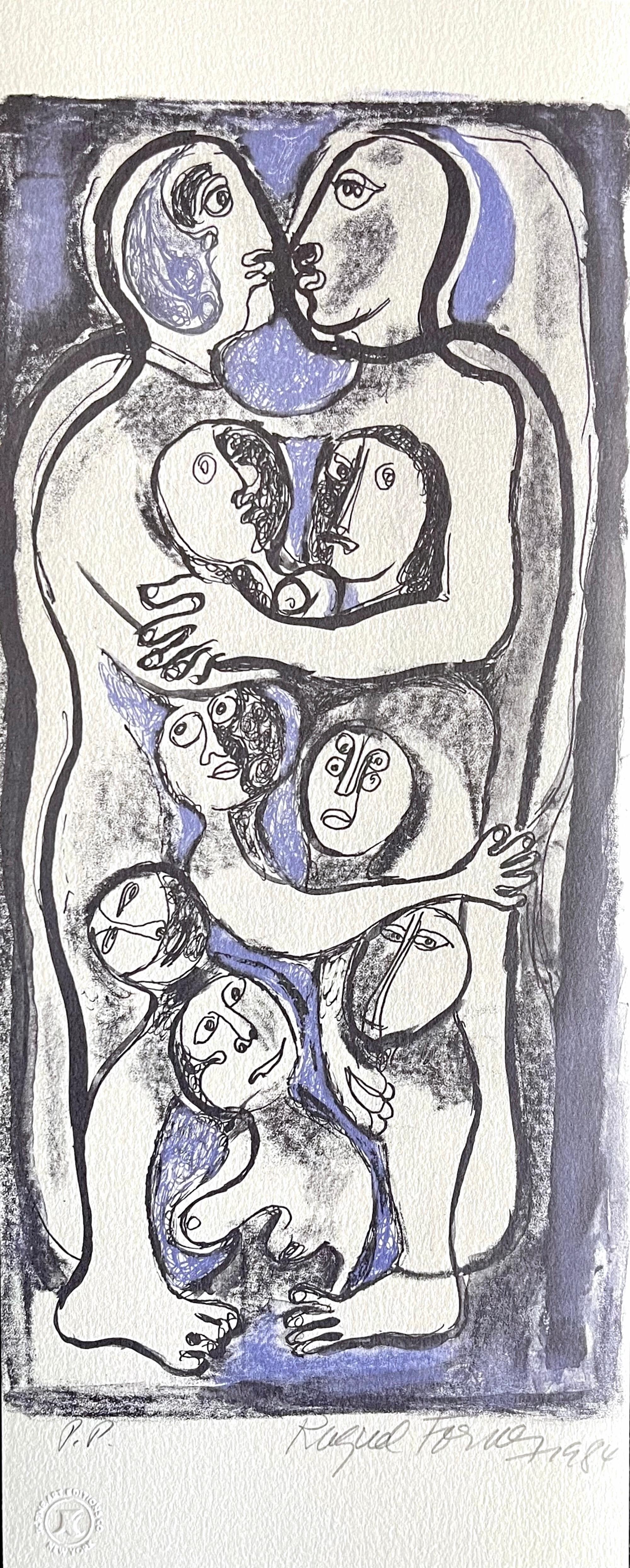 FAMILY Signed Lithograph Abstract Portrait, People, Latin American Woman Artist