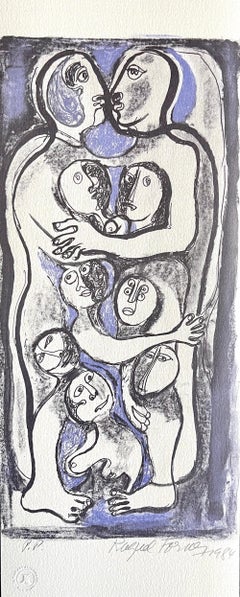 FAMILY Signed Lithograph Abstract Portrait, People, Latin American Woman Artist