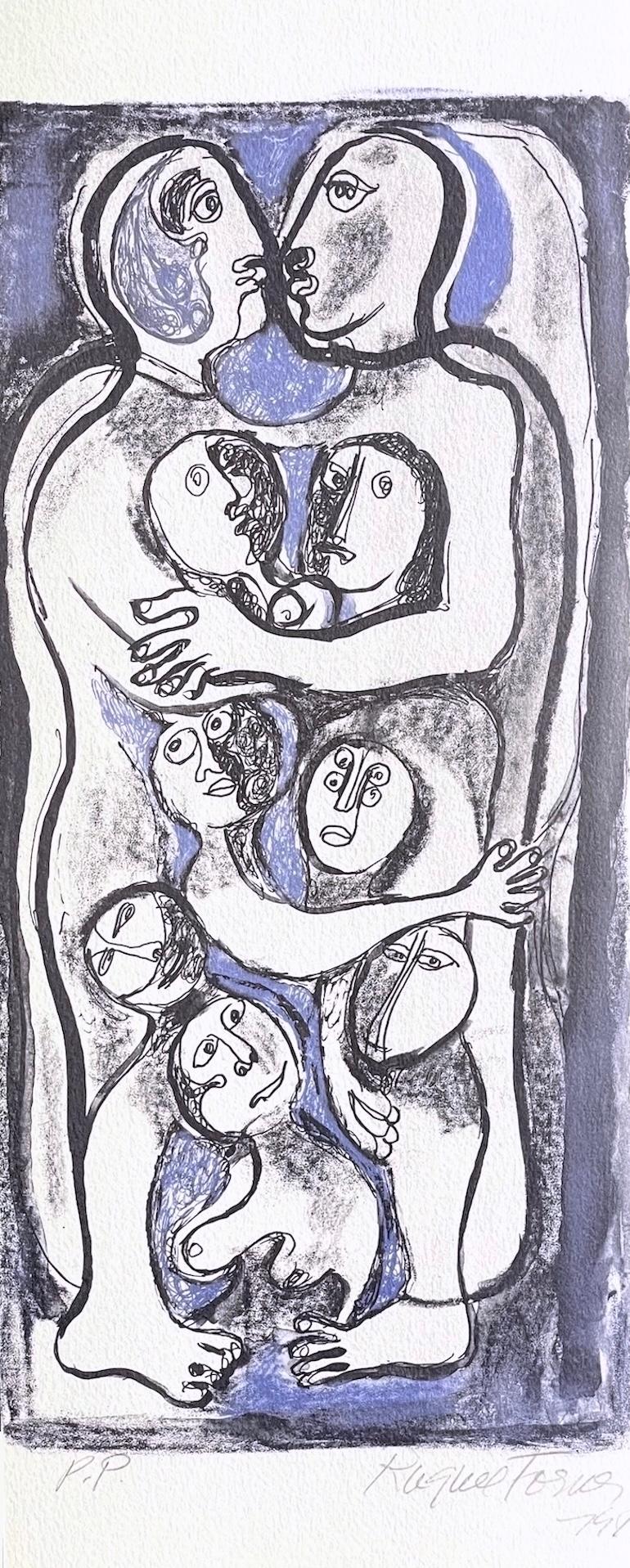 FAMILY Signierte Lithographie Abstraktes Porträt, Menschen, lateinamerikanische Künstlerin, Künstlerin