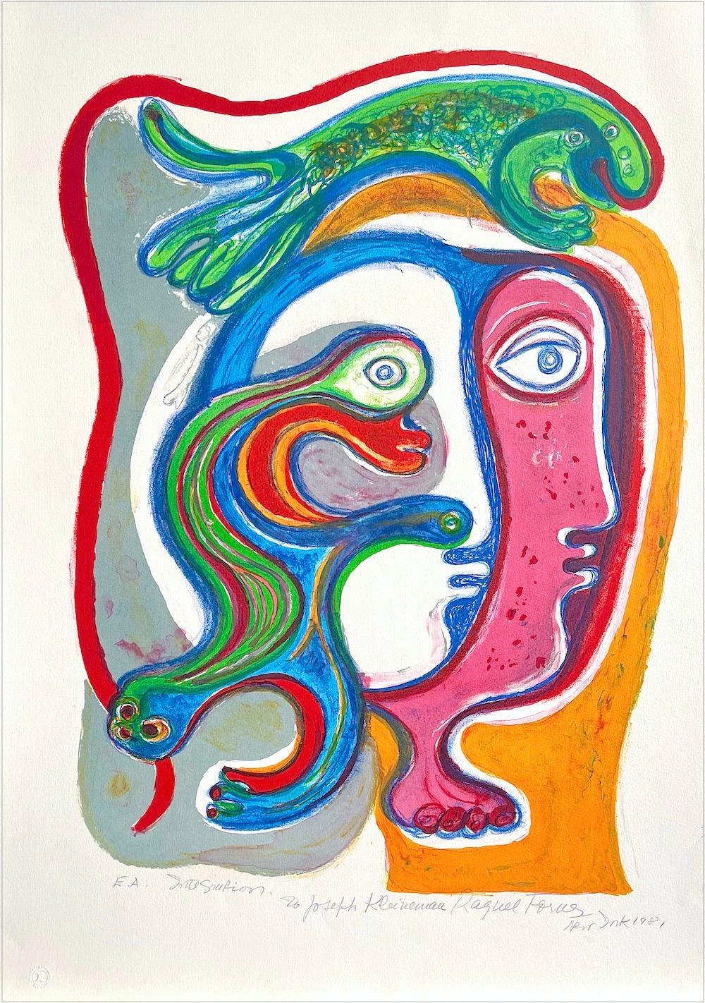 Lithographie signée, portrait abstrait, artiste latino-américaine représentant une femme - Print de Raquel Forner