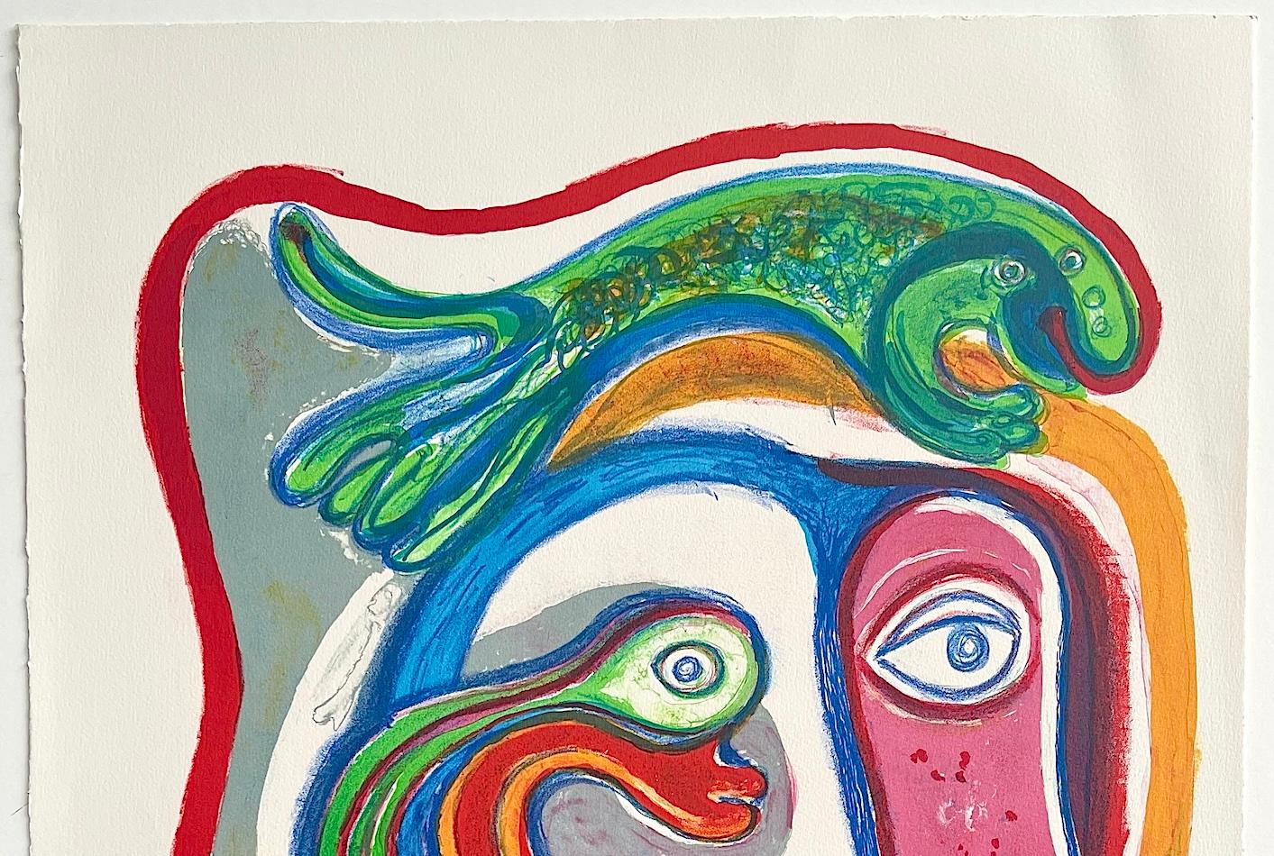 INTEGRACION Litografía Firmada, Retrato Abstracto, Artista Mujer Latinoamericana - Portrait Print Beige de Raquel Forner