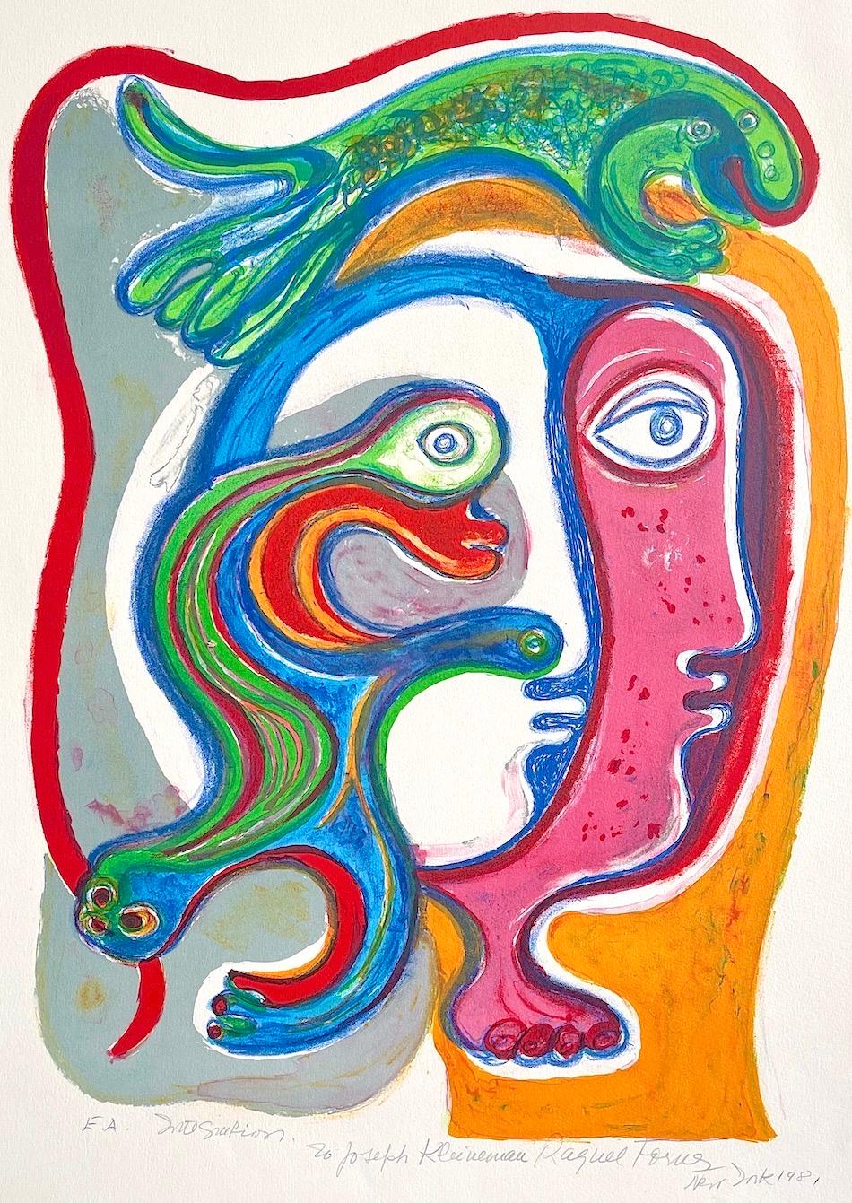 Raquel Forner Portrait Print - INTEGRACION Signed Lithograph, Abstract Portrait, Latin American Woman Artist