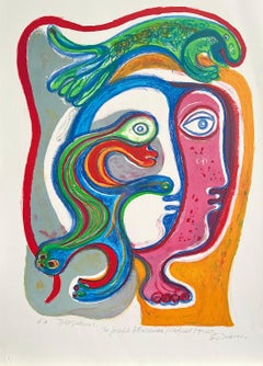 INTEGRACION Signierte Lithographie, Abstraktes Porträt, lateinamerikanische Künstlerin