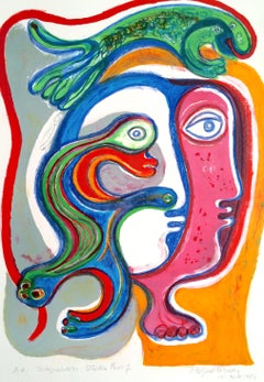 INTEGRACION Signed Lithograph, Abstract Portrait, Latin American Woman Artist