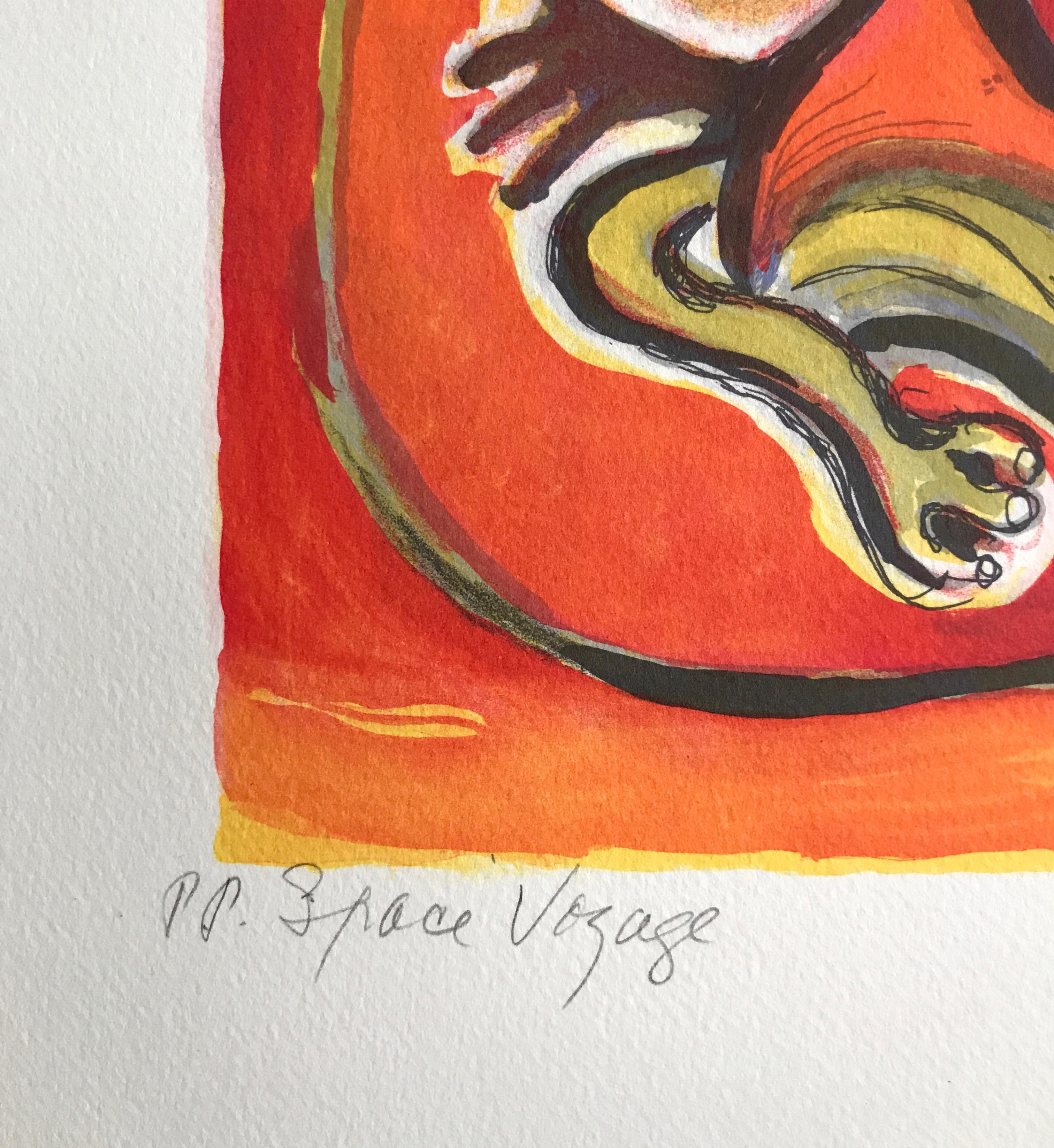 SPACE VOYAGE Signed Lithograph, Outer Space Creatures, Latin American Artist - Print by Raquel Forner