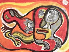 Lithographie signée SPACE VOYAGE, créatures cosmiques abstraites, artiste latino-américain