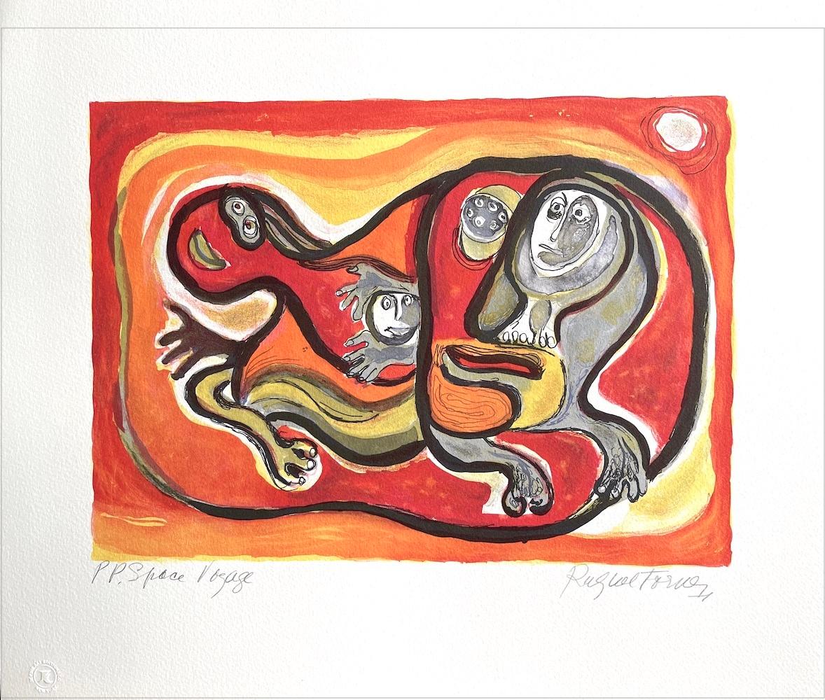 Raquel Forner Abstract Print - SPACE VOYAGE Signed Lithograph, Outer Space Creatures, Latin American Artist
