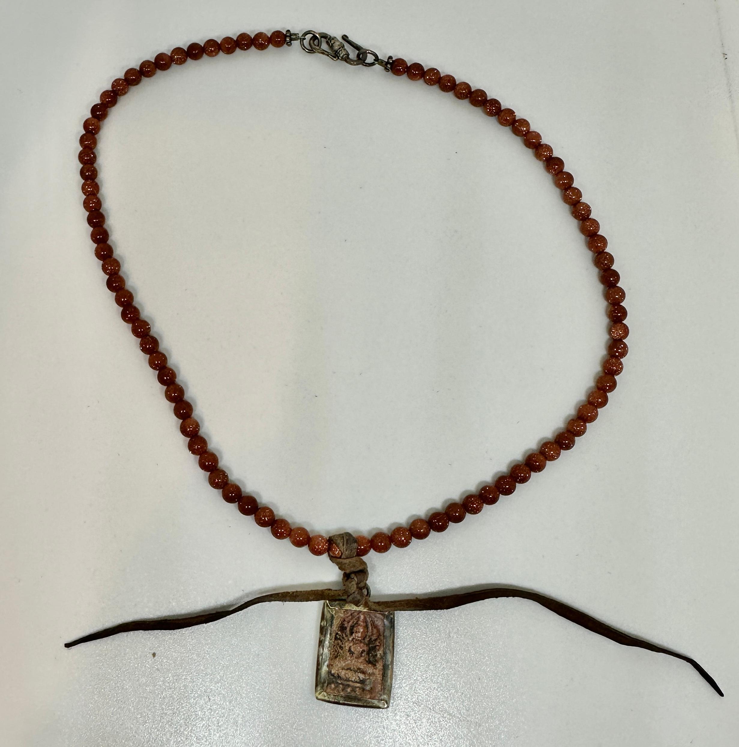 Contemporary Raquel Welch Estate Personal Buddha Goldstone Necklace Guaranteed For Sale