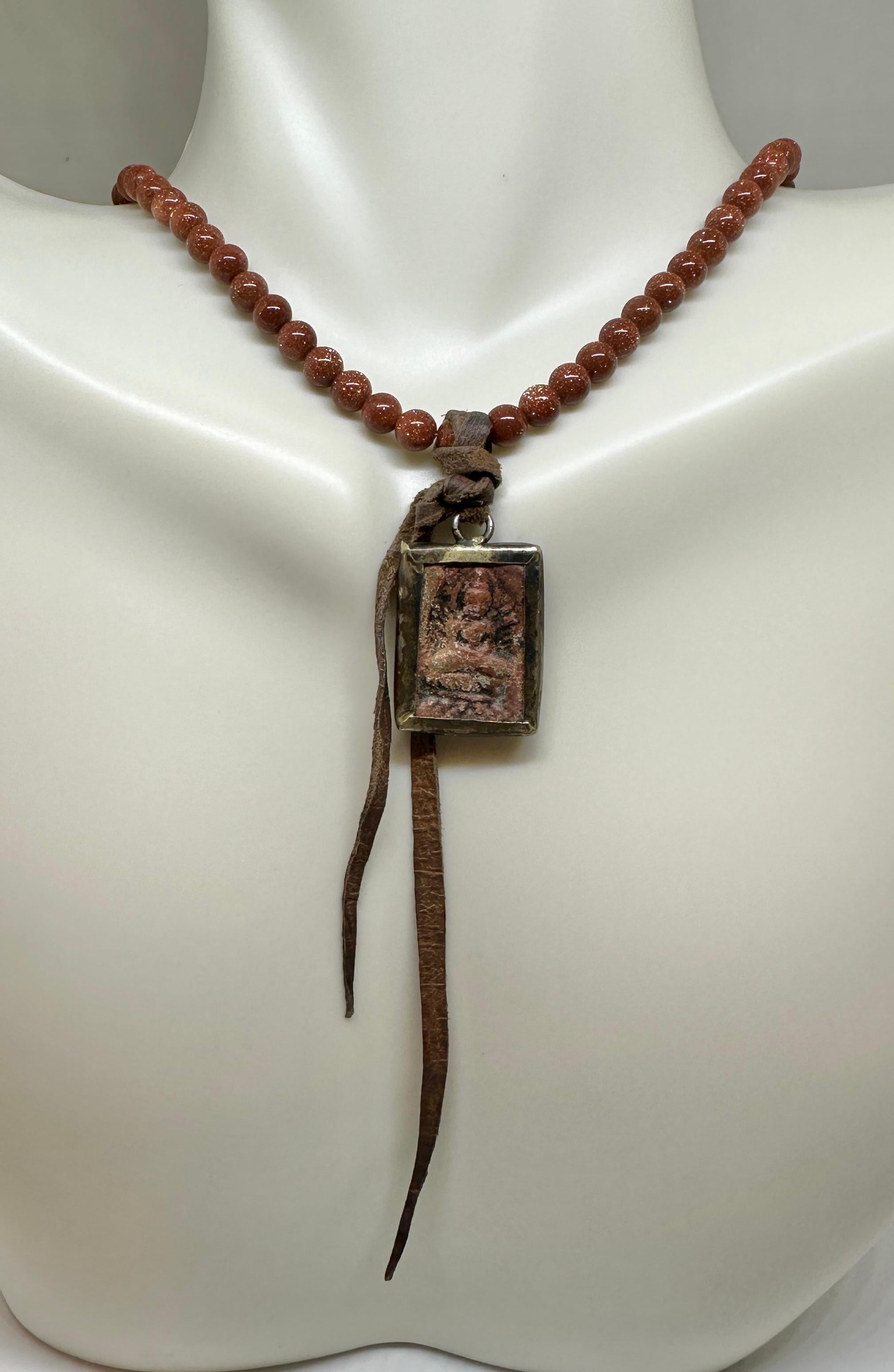 Women's or Men's Raquel Welch Estate Personal Buddha Goldstone Necklace Guaranteed For Sale