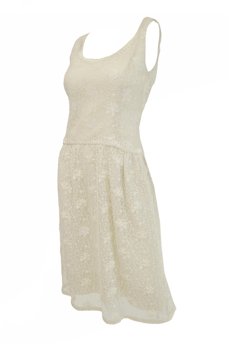 1960s Jean Louis Couture Ivory Lace and Ribbon Work Cocktail Dress and ...