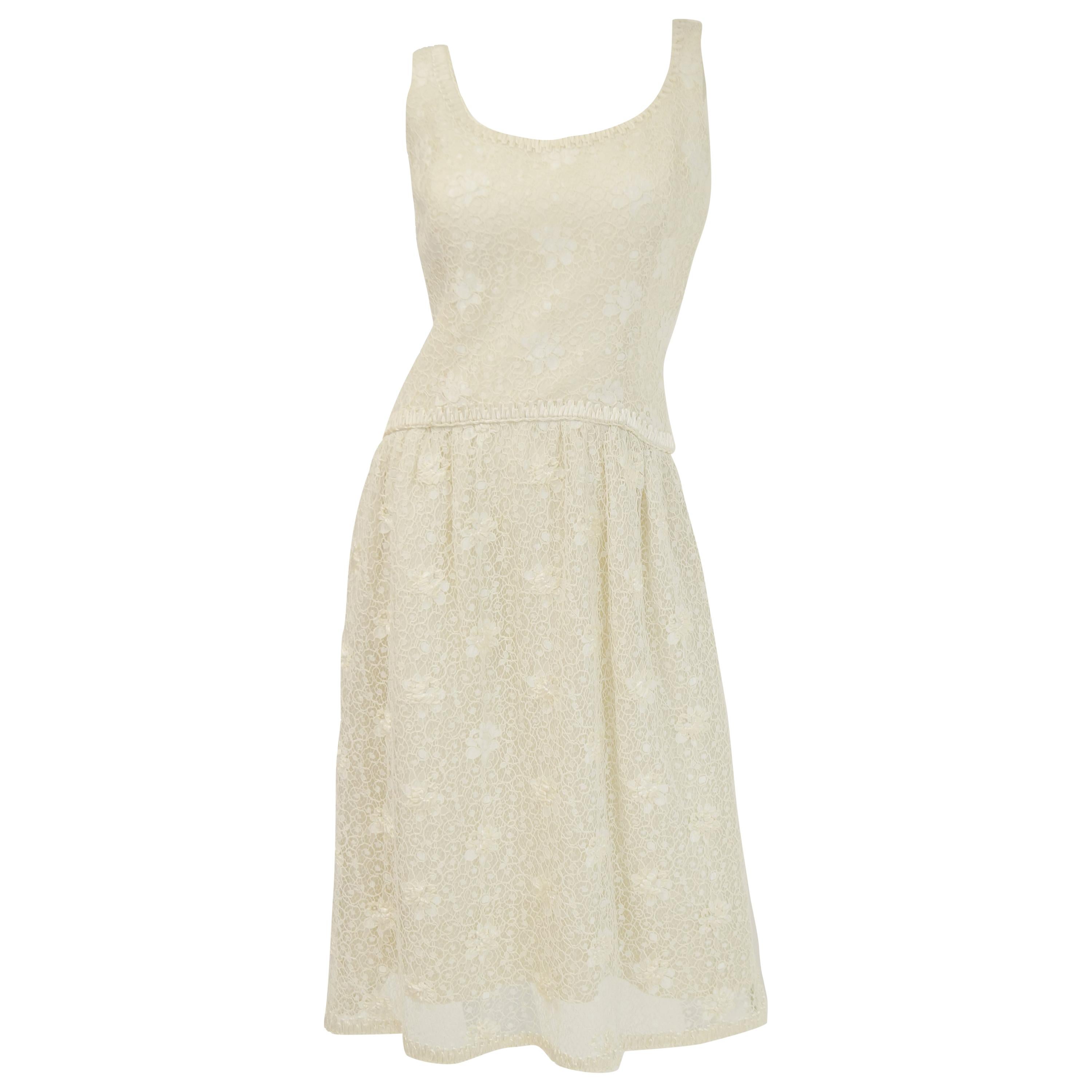 1960's Embellished Cream Soutache Lace Cocktail Dress at 1stDibs