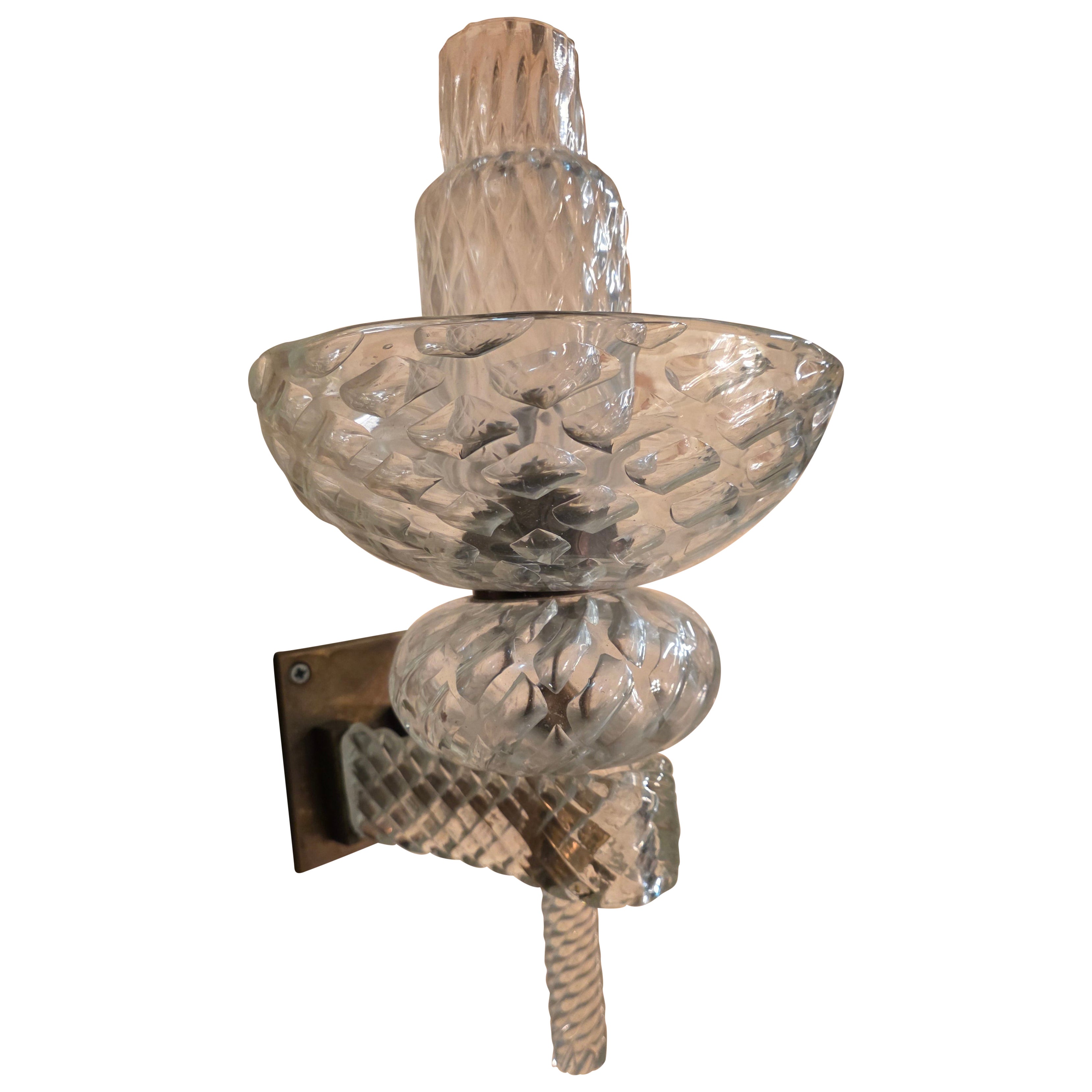 Rare Venini 1930 Carlo Scarpa Brass Diamond Glass Applique For Sale