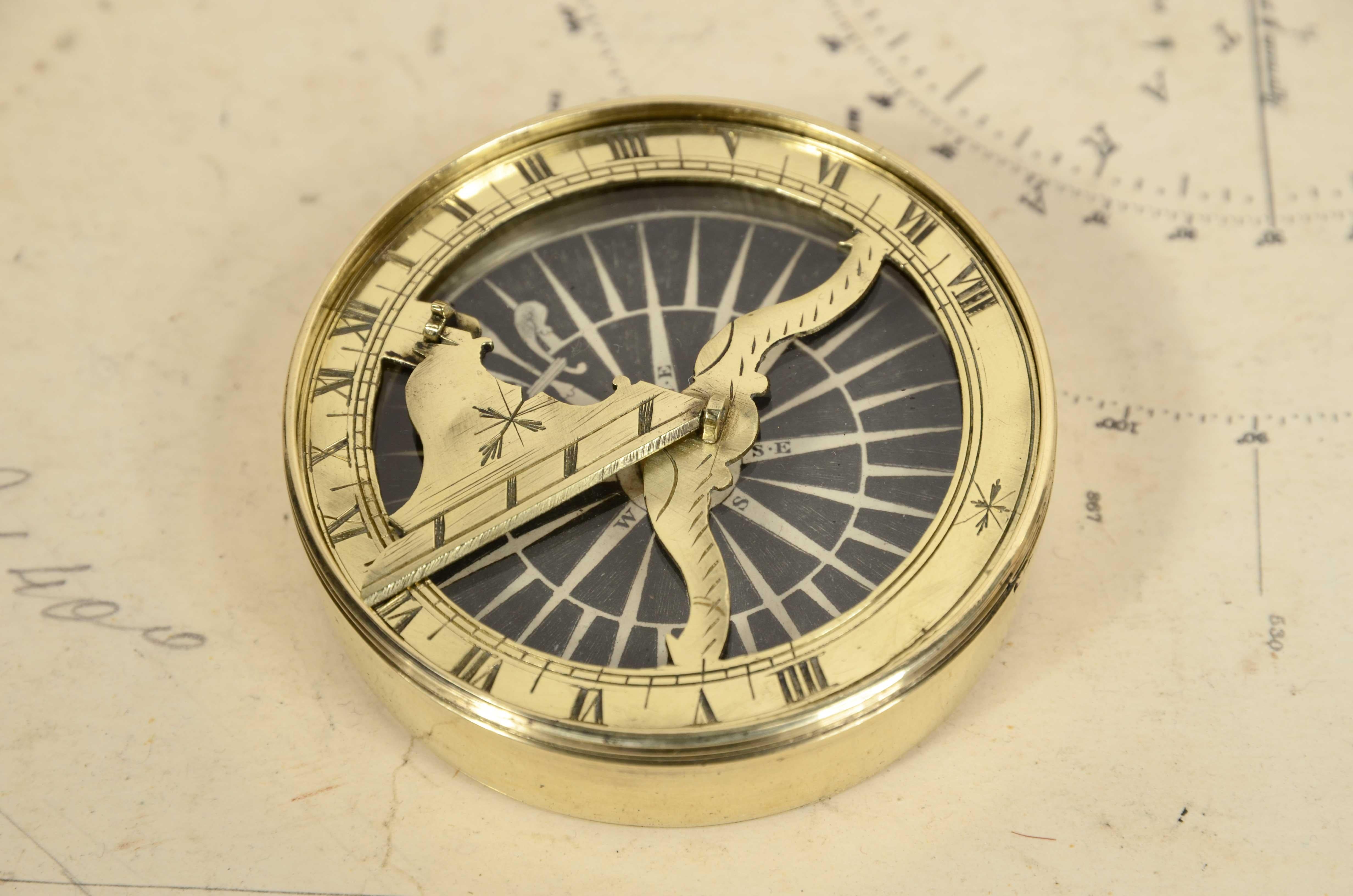 Rara bussola nautica e orologio solare insieme Inghilterra prima metà del XIX sc For Sale 3