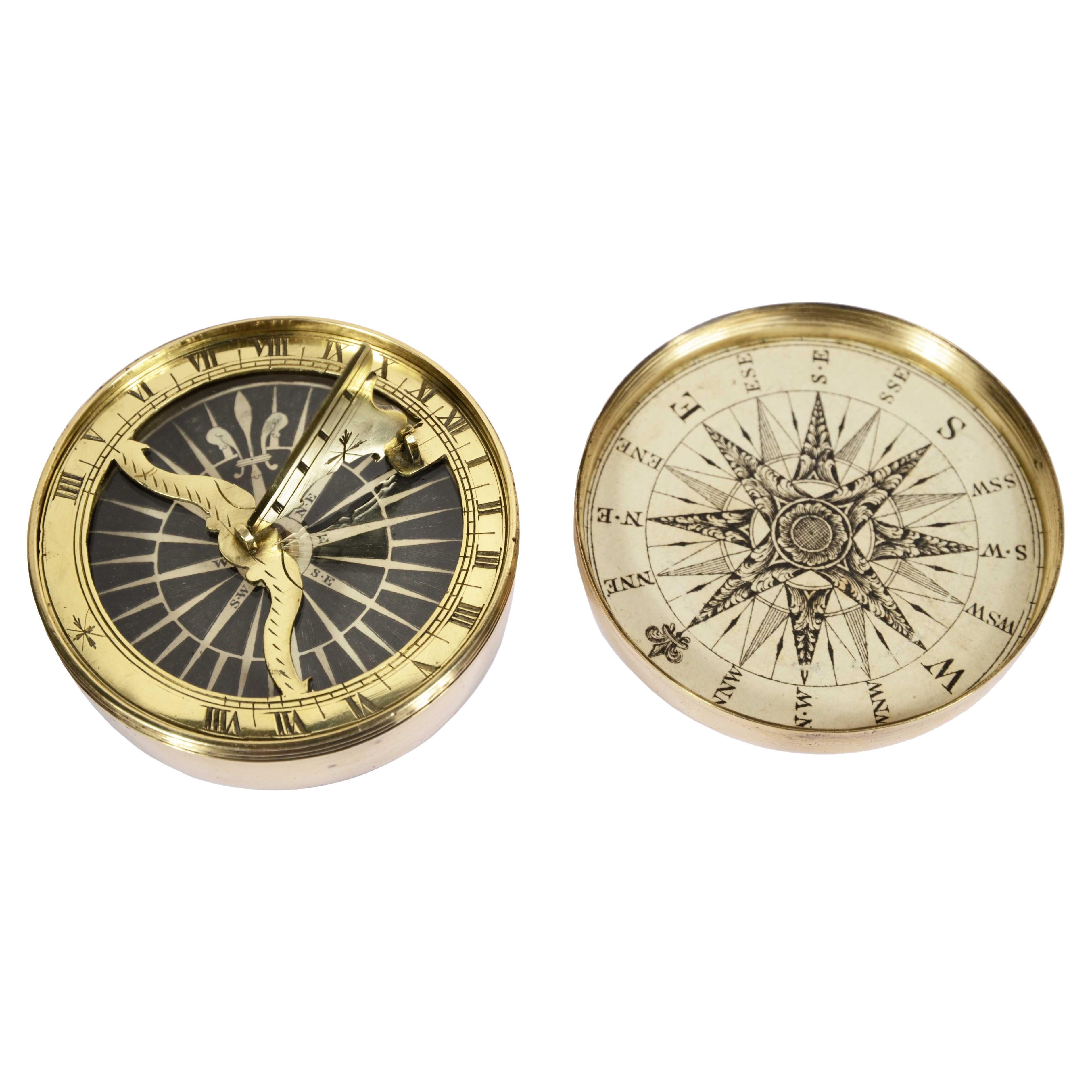 Rara bussola nautica e orologio solare insieme Inghilterra prima metà del XIX sc For Sale