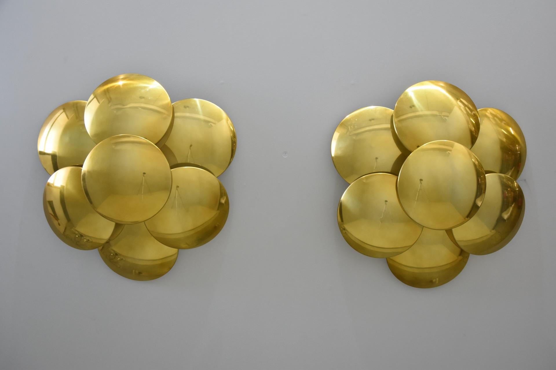 Aluminum Rare Pair of Gilded Metal Wall Lights Design Goffredo Reggiani  For Sale