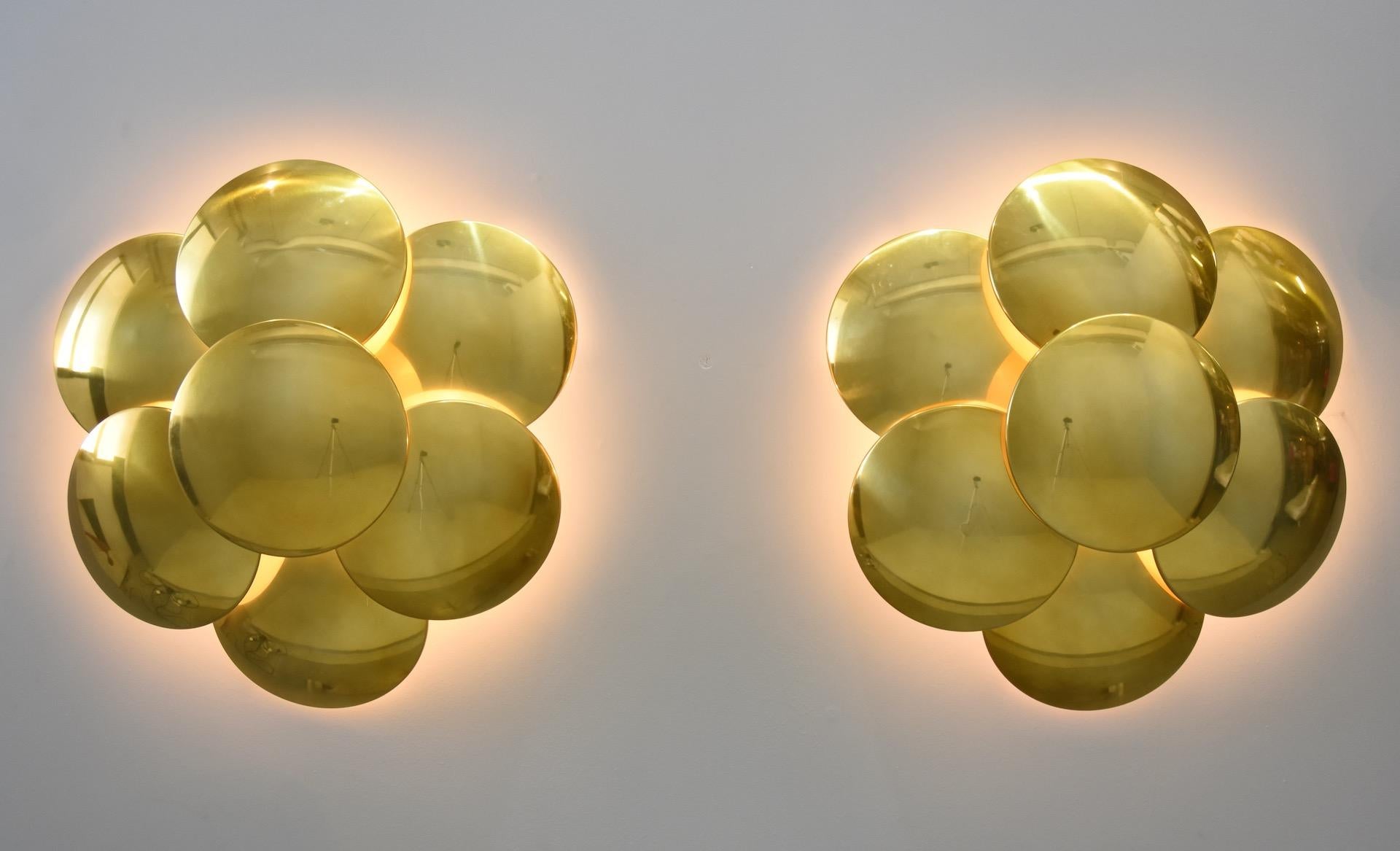 Rare Pair of Gilded Metal Wall Lights Design Goffredo Reggiani  For Sale 1